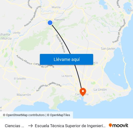 Ciencias de La Salud to Escuela Técnica Superior de Ingeniería de Telecomunicaciones - Upct map