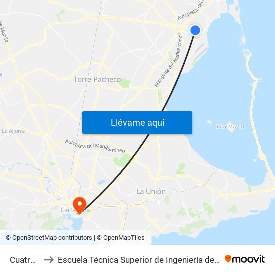 Cuatro Picos to Escuela Técnica Superior de Ingeniería de Telecomunicaciones - Upct map