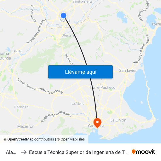 Alameda to Escuela Técnica Superior de Ingeniería de Telecomunicaciones - Upct map