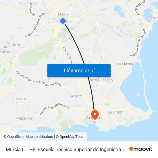 Murcia (Bus C-2) to Escuela Técnica Superior de Ingeniería de Telecomunicaciones - Upct map