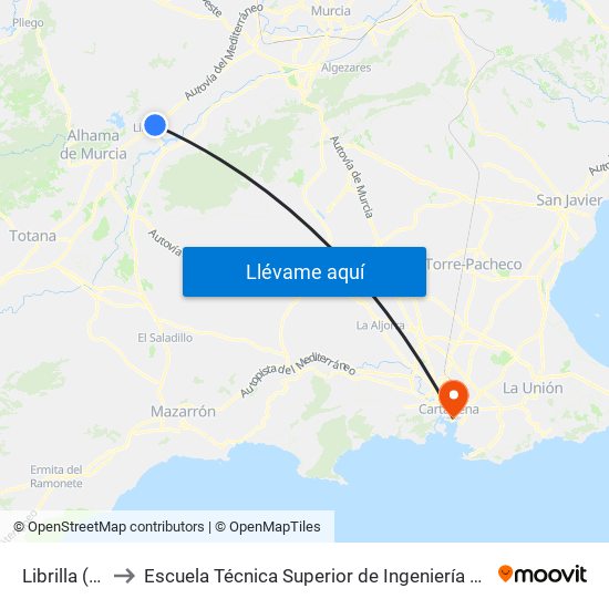 Librilla (Bus C-2) to Escuela Técnica Superior de Ingeniería de Telecomunicaciones - Upct map