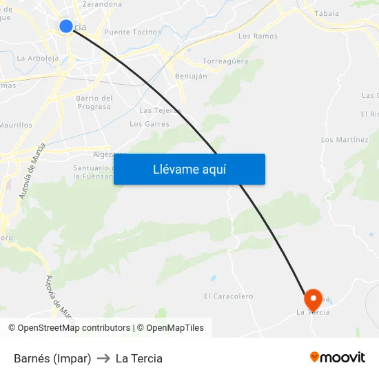 Barnés (Impar) to La Tercia map