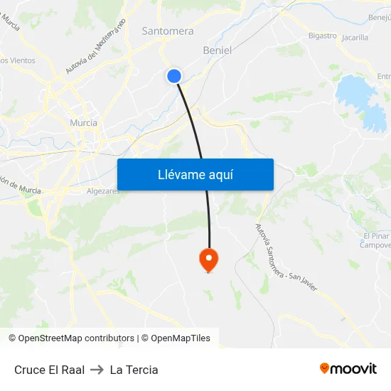 Cruce El Raal to La Tercia map