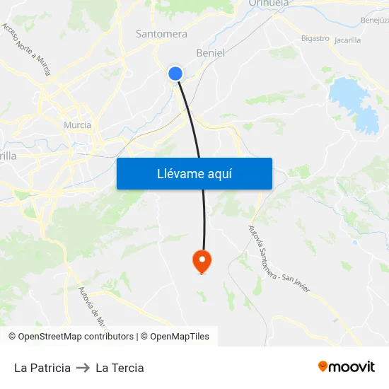 La Patricia to La Tercia map