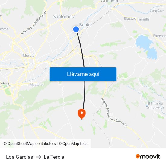 Los Garcías to La Tercia map