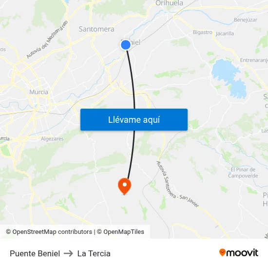 Puente Beniel to La Tercia map