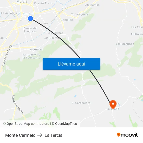 Monte Carmelo to La Tercia map
