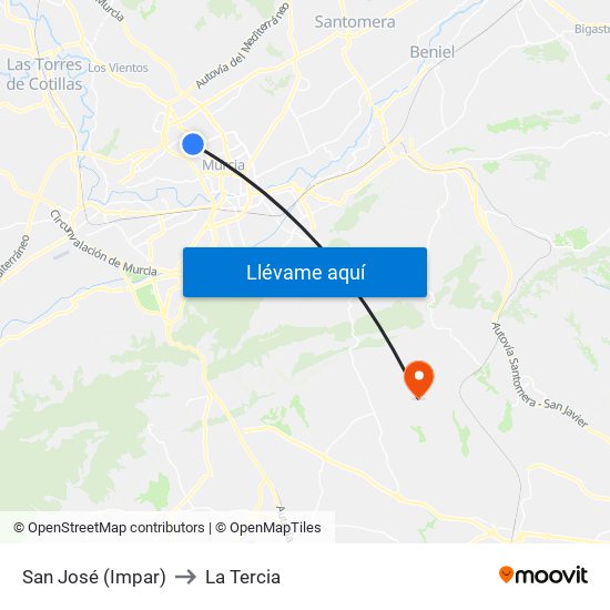 San José (Impar) to La Tercia map