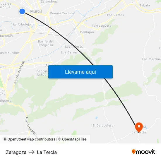 Zaragoza to La Tercia map