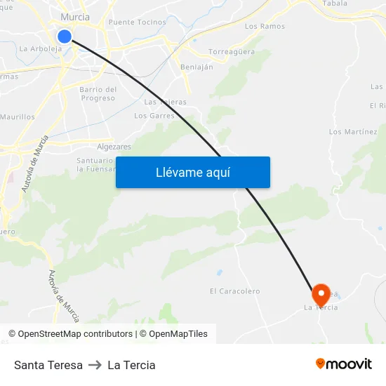 Santa Teresa to La Tercia map
