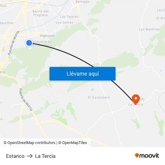 Estanco to La Tercia map