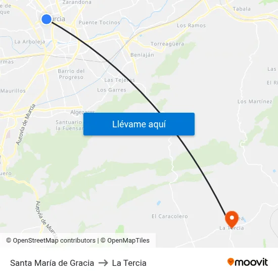 Santa María de Gracia to La Tercia map