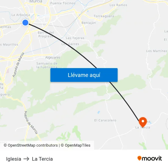 Iglesia to La Tercia map