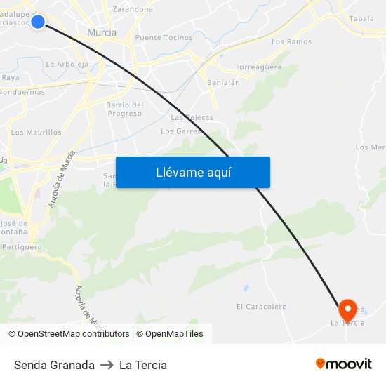 Senda Granada to La Tercia map