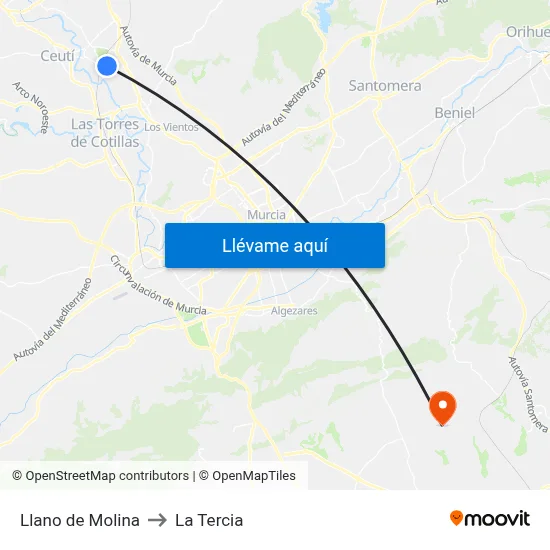 Llano de Molina to La Tercia map