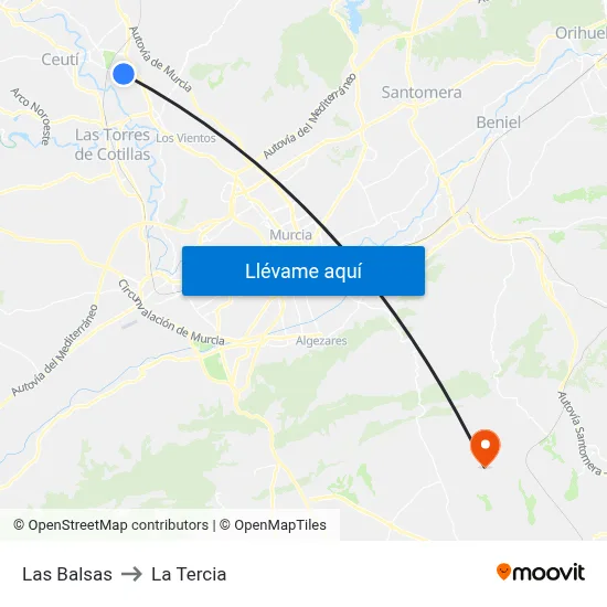 Las Balsas to La Tercia map