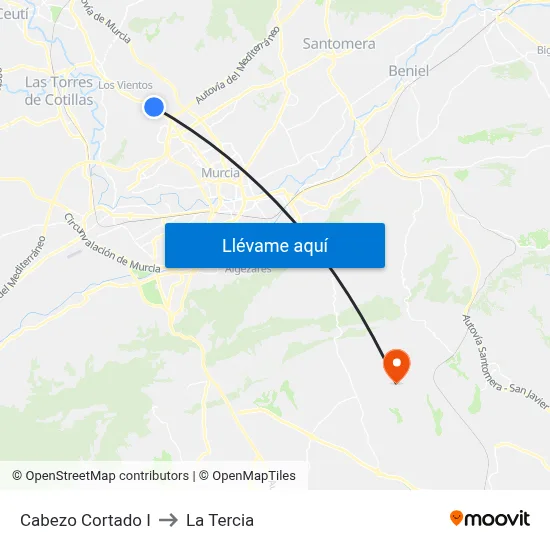 Cabezo Cortado I to La Tercia map