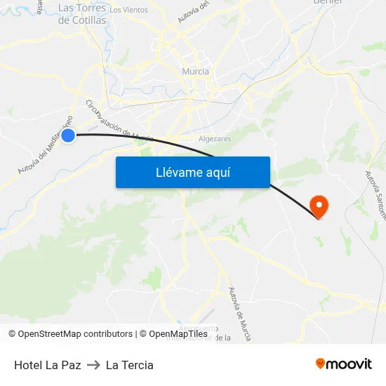 Hotel La Paz to La Tercia map