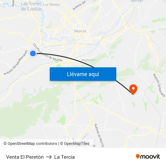 Venta El Peretón to La Tercia map