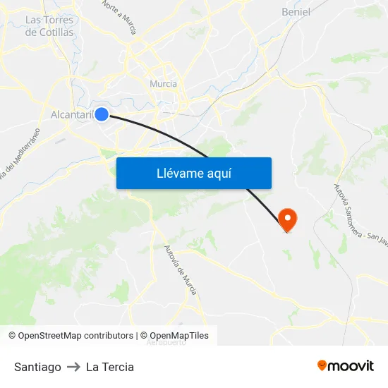 Santiago to La Tercia map