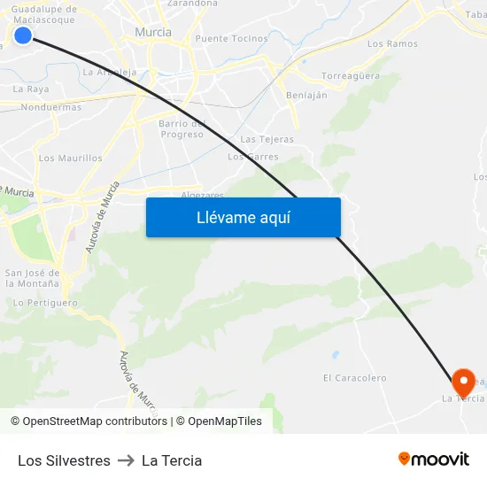 Los Silvestres to La Tercia map