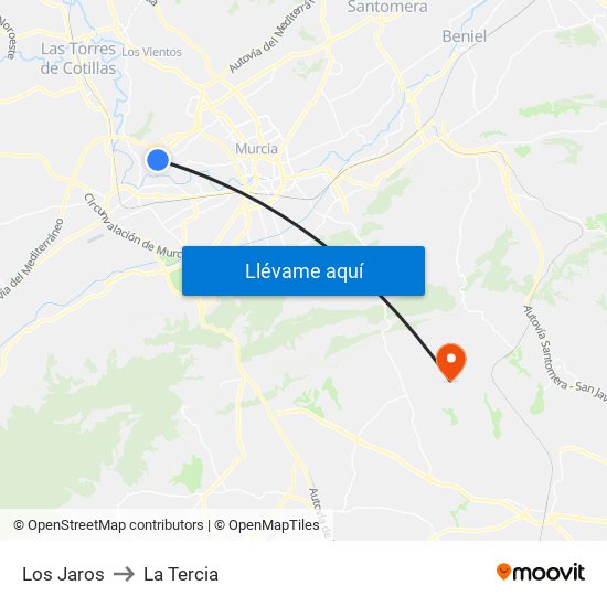 Los Jaros to La Tercia map