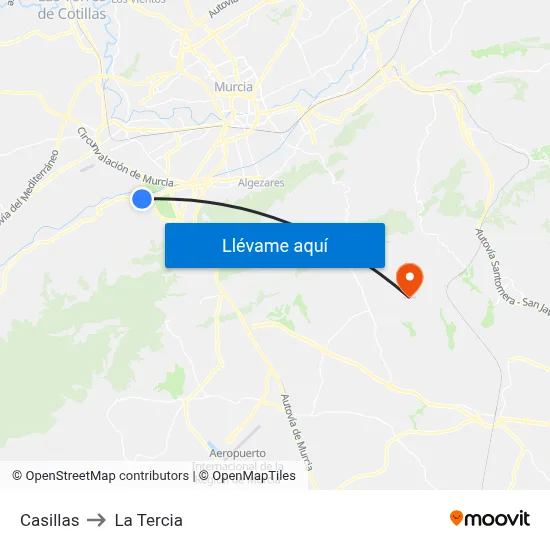 Casillas to La Tercia map
