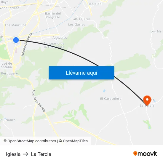 Iglesia to La Tercia map