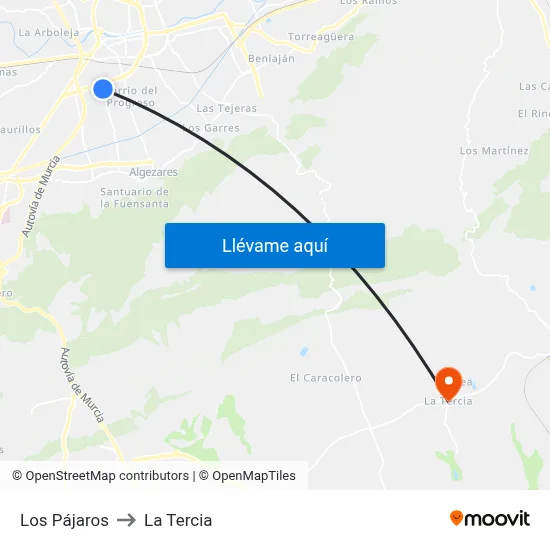 Los Pájaros to La Tercia map