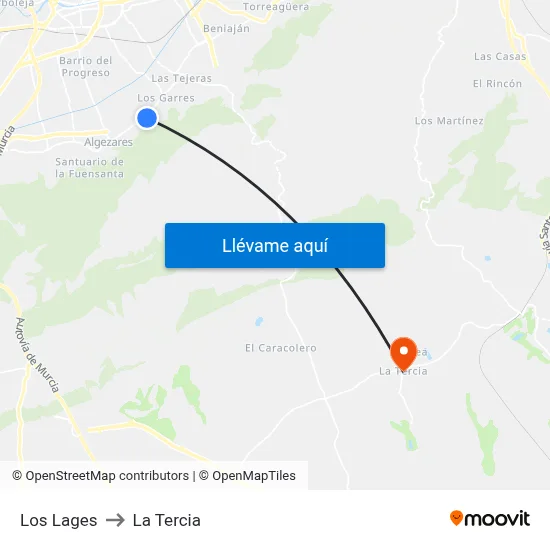 Los Lages to La Tercia map