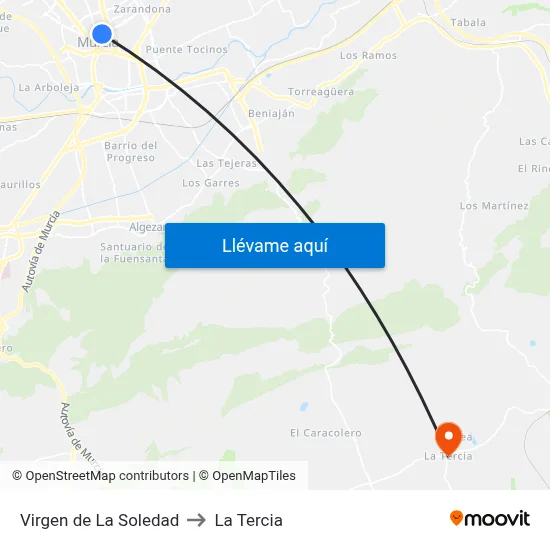 Virgen de La Soledad to La Tercia map