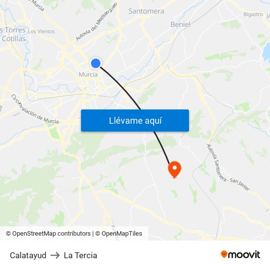 Calatayud to La Tercia map