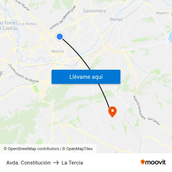 Avda. Constitución to La Tercia map