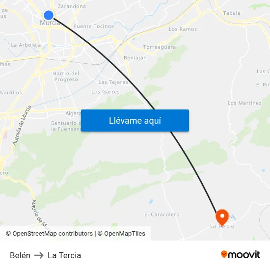 Belén to La Tercia map