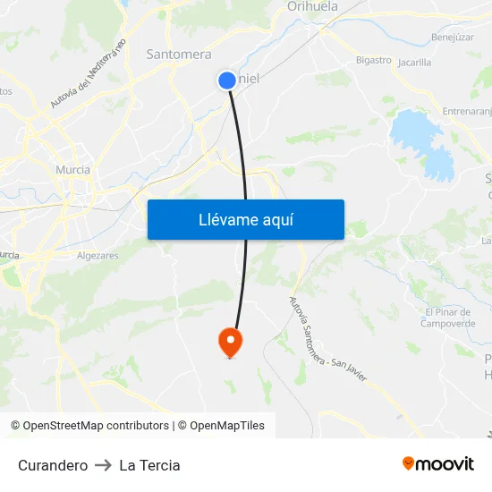Curandero to La Tercia map