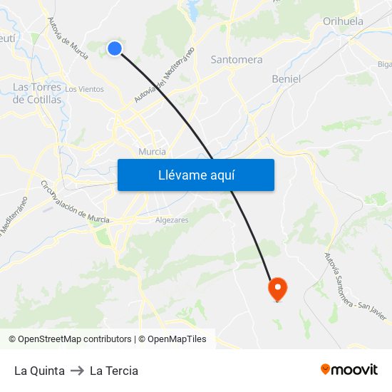 La Quinta to La Tercia map