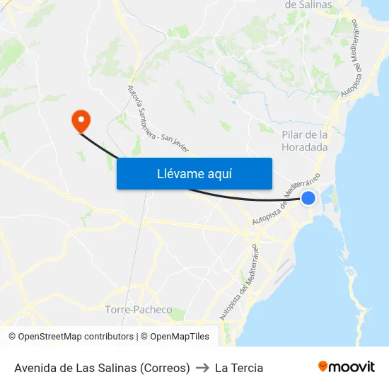 Avenida de Las Salinas (Correos) to La Tercia map