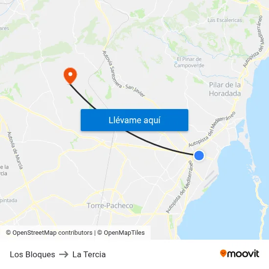 Los Bloques to La Tercia map