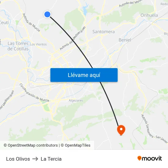 Los Olivos to La Tercia map