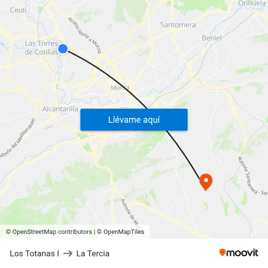 Los Totanas I to La Tercia map