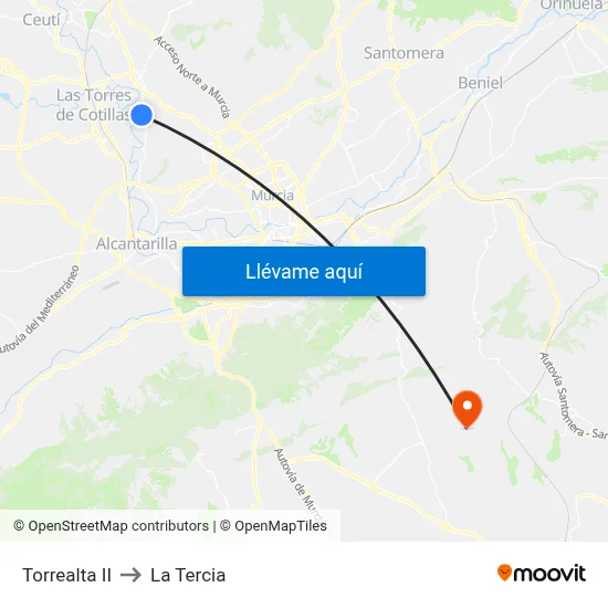 Torrealta II to La Tercia map