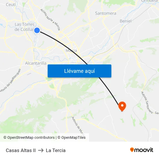 Casas Altas II to La Tercia map