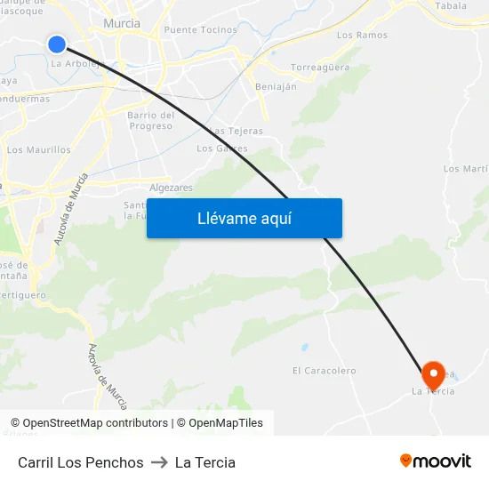Carril Los Penchos to La Tercia map