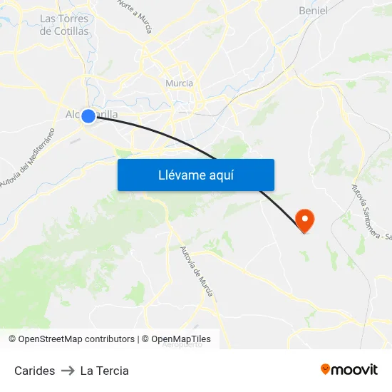 Carides to La Tercia map