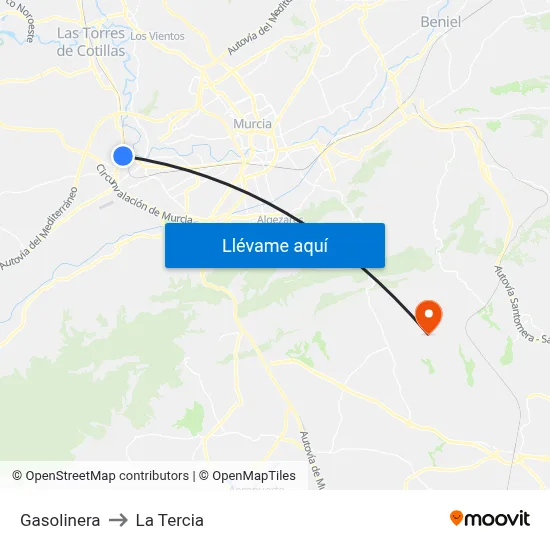 Gasolinera to La Tercia map