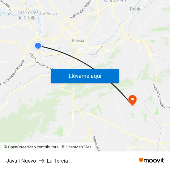 Javalí Nuevo to La Tercia map