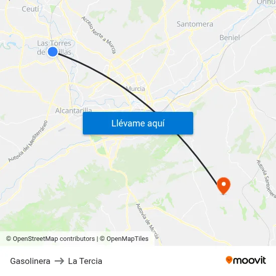 Gasolinera to La Tercia map