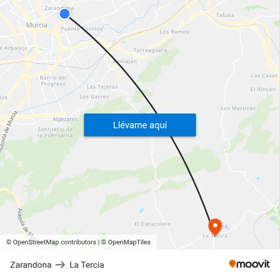 Zarandona to La Tercia map