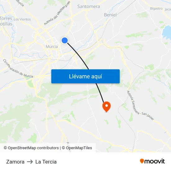 Zamora to La Tercia map