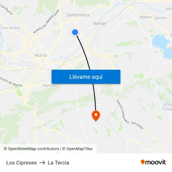 Los Cipreses to La Tercia map